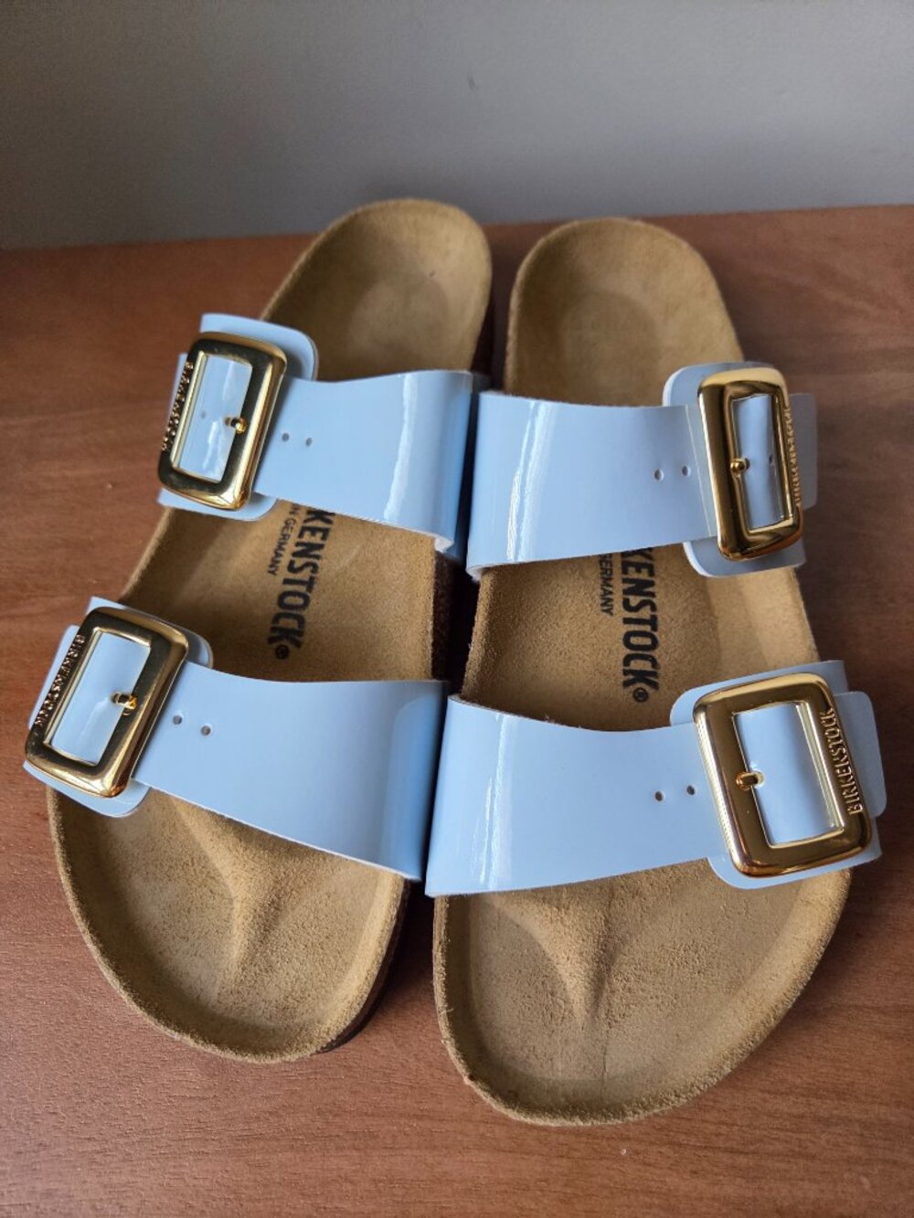 NWOB BIRKENSTOCK BABY BLUE GOLD BIG BUCKLE 2 STRAP SANDALS WOMNS 40 - Picture 3 of 16